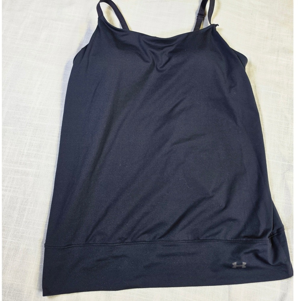 Under Armour Womens Black HeatGear Shelf Bra Crossover Back Cami Tank Top